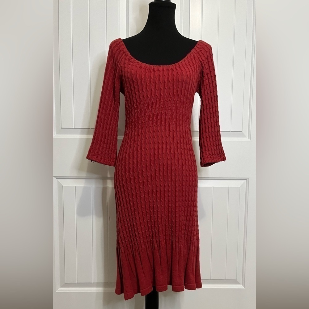 Anthropologie Maple Ribbed Sweater Dress Size Small Cableknit Cotton Angora